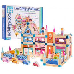 Dřevěný dům pro princezny pro děti 3+ Kostky 278 el. + Obrázky + Konektory + Příručka