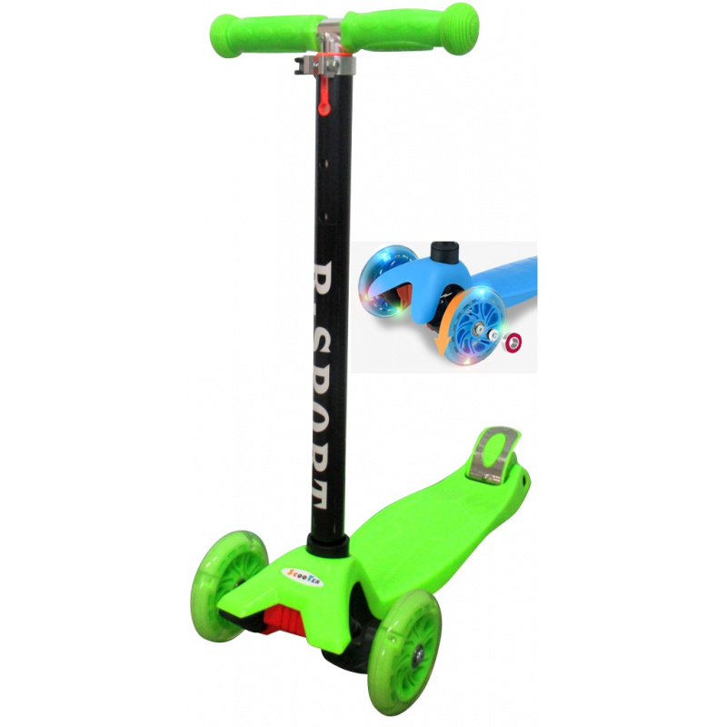 R-Sport Dětská tříkolová koloběžka H1 Zelená s LED kolečky