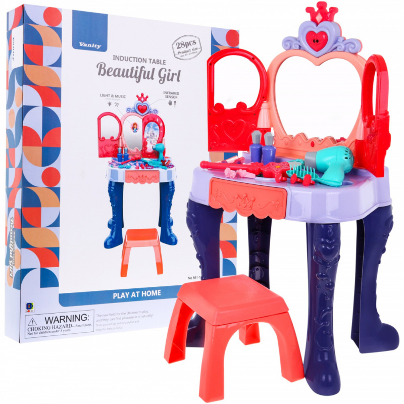 Interaktivní toaleta pro dívky 3+ Kouzelná hůlka + Otevírací zrcadlo + Vysoušeč + Příslušenství 28 el.