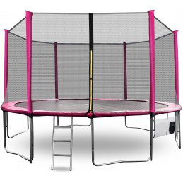 Aga SPORT PRO Trampolína 430 cm Růžová + ochranná síť + žebřík + kapsa na obuv