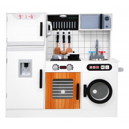 Velká dětská dřevěná kuchyňka 3+ bílá + interaktivní zvuky Světla + příslušenství