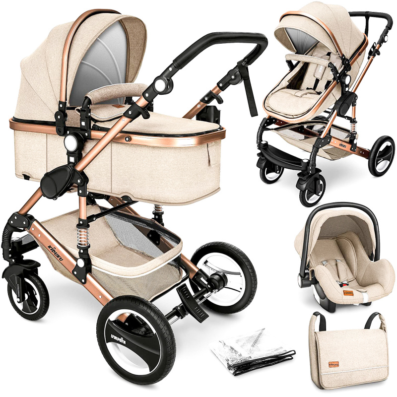 Kiduku Kombinovaný kočárek 3v1 Béžový - 6DZ051 - 2. JAKOST