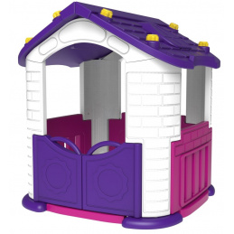 Dětský zahradní domek 3 v 1 Fialový + skluzavka + zahrada s plotem
