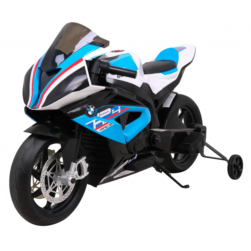 Dětská bateriová motorka BMW HP4 Modrá + pomocná kolečka + pomalý start + EVA + MP3 LED