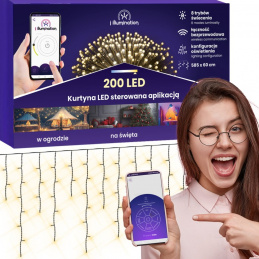 Světelný závěs 200 LED - teplá bílá - ovládaný aplikací