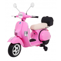 Vespa elektrická koloběžka pro děti Růžová + pomocná kolečka + audio + eko kůže + EVA + pomalý start