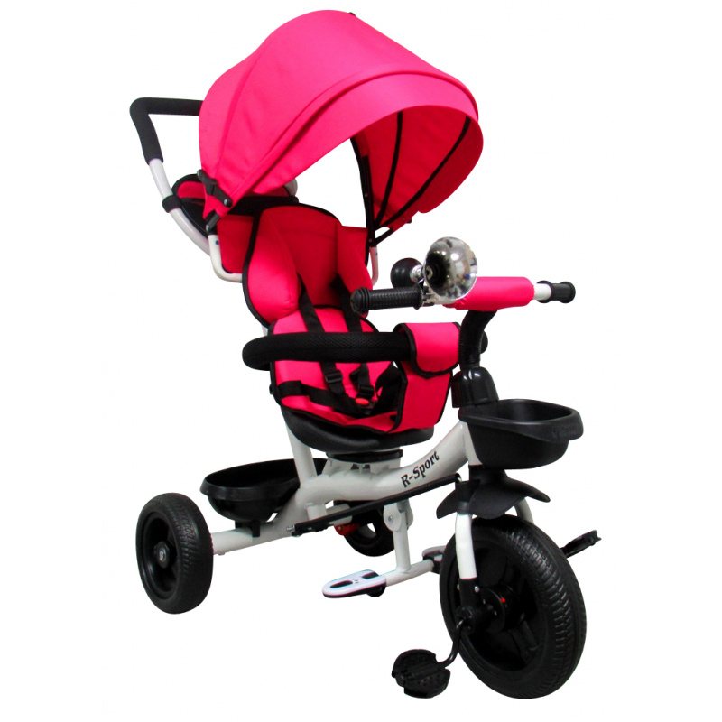 R-Sport Dětská tříkolka s vodící tyčí bez brzdy T4, 360° otočná kola Růžová