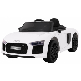 Audi R8 Spyder Baterie Bílá + Dálkové ovládání + EVA + Pomalý start + Rádio MP3 + LED dioda