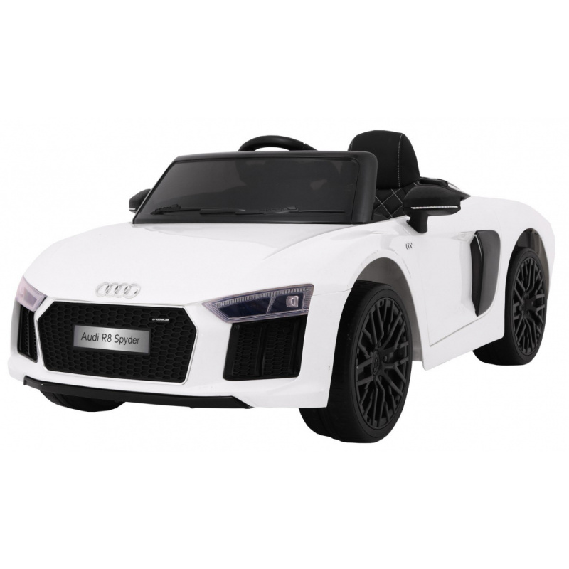 Audi R8 Spyder Baterie Bílá + Dálkové ovládání + EVA + Pomalý start + Rádio MP3 + LED dioda