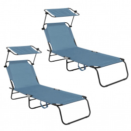 Aga 2x Zahradní polohovací lehátko se stříškou Světle modré