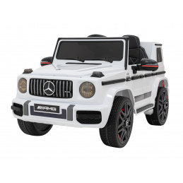 Mercedes AMG G63 pro děti bílý + dálkové ovládání + MP3 LED + pomalý start + EVA + pásy