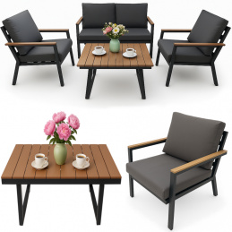 Sada zahradního nábytku - 2x křeslo, pohovka, stolek šedé