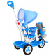 dětské tříkolové kolo Elephant Blue + zvuky + stříška + zábrana + opěrka nohou + rukojeť + ližiny + úložný prostor