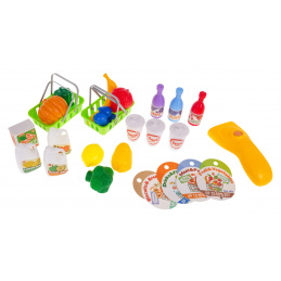 Jezdící dinosaurus + obchod s potravinami 2v1 pro děti 3+ Figuríny s potravinami + příslušenství 55 el.