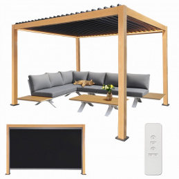 Zahradní pergola 3x4 m LED osvětlení 4 boční závěsy - dálkové ovládání