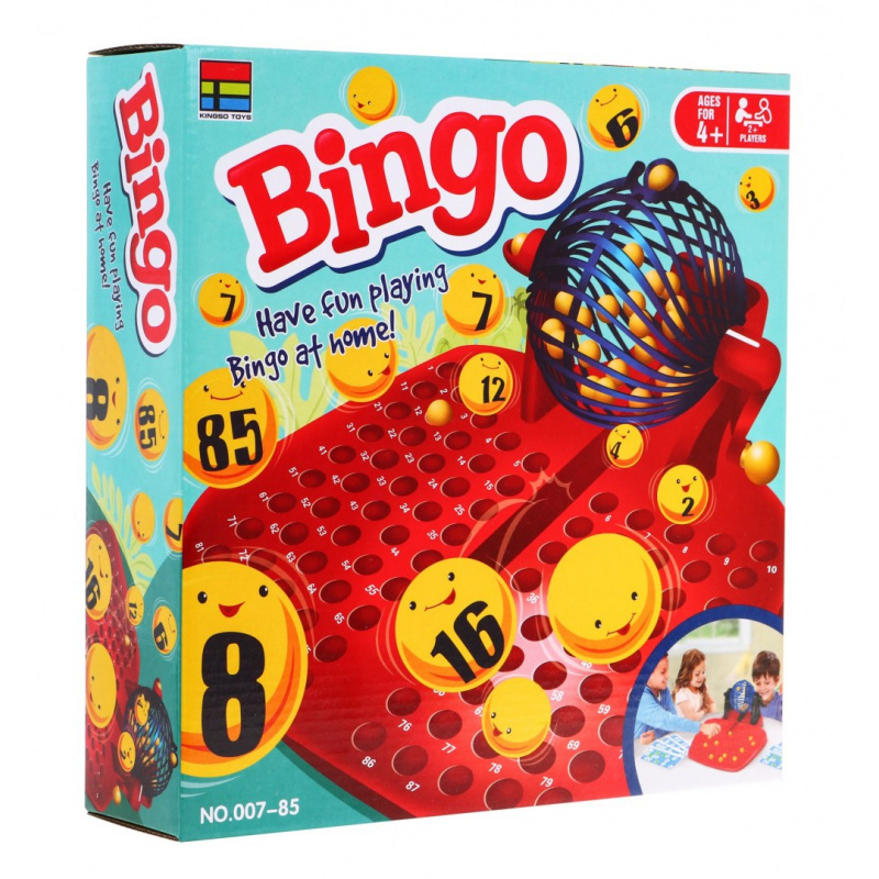 Dětská hra Bingo 4+ Číselná loterie + Losovací stroj s válcem + Kuličky s čísly + Karty Žetony