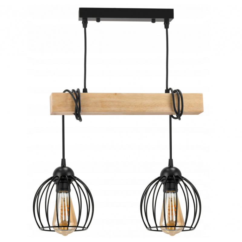 Závěsné stropní svítidlo LED dřevěný trám 2xE27 Lustr Wire ball