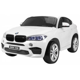 BMW X6M XXL pro 2 děti Bílá + dálkové ovládání + eko kůže + bezpečnostní pásy + pomalý rozjezd + MP3 USB + LED