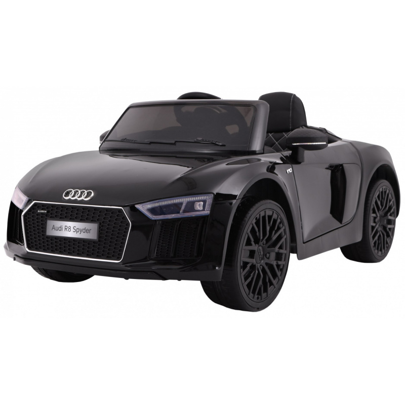 Audi R8 Spyder Baterie černá + Dálkové ovládání + EVA + Pomalý start + Rádio MP3 + LED dioda