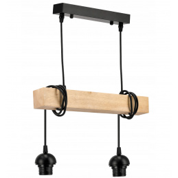 LED závěsné stropní svítidlo 2xE27 loftové dřevo, nastavitelná stínidla