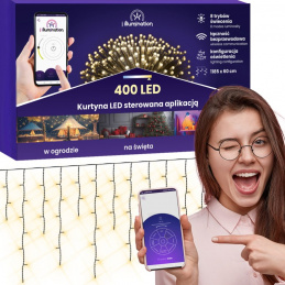 Světelný závěs 400 LED - teplá bílá - ovládaný aplikací