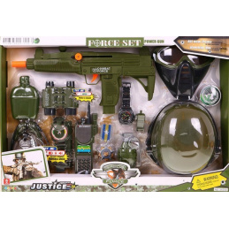 Sada vojáků pro děti 3+ Interaktivní efekty 15 el. + Přilba + Vesta + Puška + Krátká zbraň