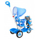 dětské tříkolové kolo Elephant Blue + zvuky + stříška + zábrana + opěrka nohou + rukojeť + ližiny + úložný prostor
