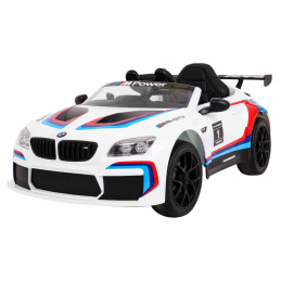 BMW M6 GT3 Autíčko na baterie pro děti Bílé + ventilace + zvuky MP3 Světla + dálkové ovládání