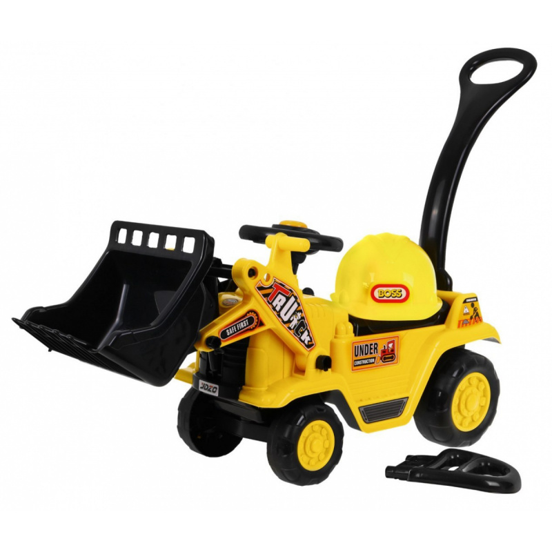 Kočárek Baby Bulldozer + stěhovací kyblík + klakson + úložný koutek + přilba