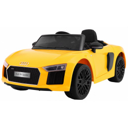 Audi R8 Spyder battery pack Yellow + Dálkové ovládání + EVA + Pomalý start + Rádio MP3 + LED dioda