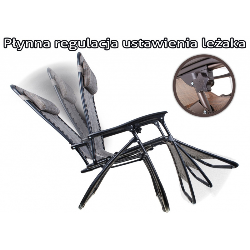 Lehátko na zahradu a pláž Čokoláda + opěrka hlavy + stojan + nastavení sklonu