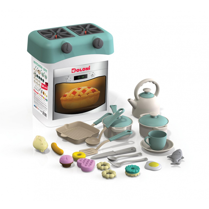 Doloni Plastová kuchyňka Tyrkysová + příslušenství 34 ks