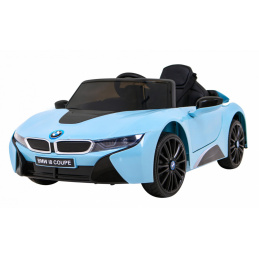 BMW I8 Lift Battery Car Blue + dálkové ovládání + pomalý start + 3bodové pásy + MP3 USB + LED dioda