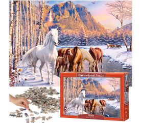 CASTORLAND Puzzle 500 dílků Winter Melt - Koně zimní krajina