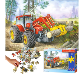 CASTORLAND Puzzle 60 dílků Lesní pozemek - Traktor s drapákem