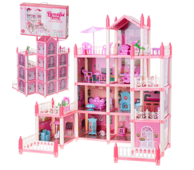 Aga Domeček pro panenky - 4 patra s nábytkem Růžový