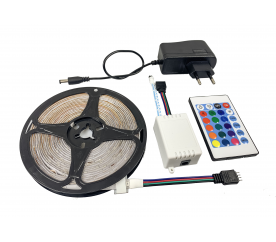 LED pásek RGB - IP65 - 5m + dálkové ovládání + napájecí adaptér - SADA