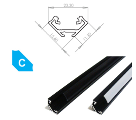 Hliníkový Profil pro LED pásky C Rohový Eloxovaný černý 1m