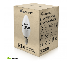 LED žárovka - ecoPLANET - E14 - 10W - svíčka - 880Lm - studená bílá