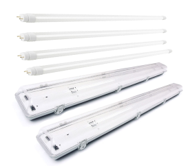 2x svítidlo + 4x LED trubice - T8 - 120cm - 18W - 6400Lm - neutrální bílá - SADA