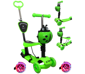 R-Sport Dětská tříkolová koloběžka H3 Zelená 5v1 s LED kolečky