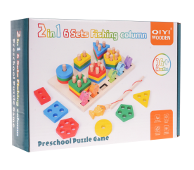 Dřevěná vzdělávací hračka 2 v 1 pro děti 3+ Senzorické puzzle + hra na chytání rybiček