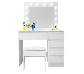 Aga Toaletní stolek se zrcadlem, osvětlením a el.zásuvkou + taburet Matný bílý