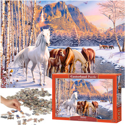 CASTORLAND Puzzle 500 dílků Winter Melt - Koně zimní krajina