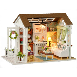 Aga Dřevěný model obývacího pokoje pro panenky k sestavení LED