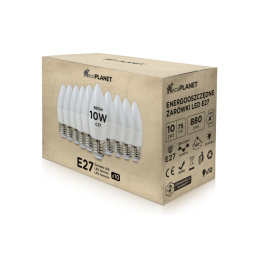 10x LED žárovka - ecoPLANET - E27 - 10W - svíčka - 880Lm - neutrální bílá