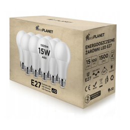 10x LED žárovka ecoPLANET - E27 - A60 - 15W - 1500Lm - studená bílá