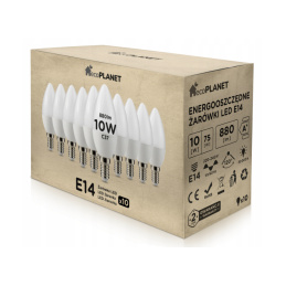 10x LED žárovka - ecoPLANET - E14 - 10W - svíčka - 880Lm - studená bílá