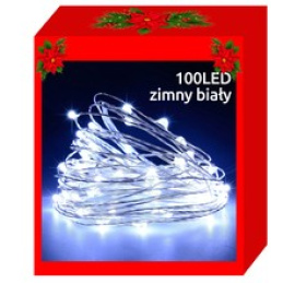 Světelný řetěz na baterie 100 LED studená bílá 10m ISO 7267