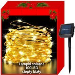 Vánoční svítící struny Solární 100 LED, teplá bílá 12m ISO 11394